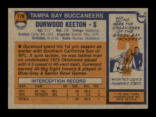 1976 Topps Durwood Keeton 