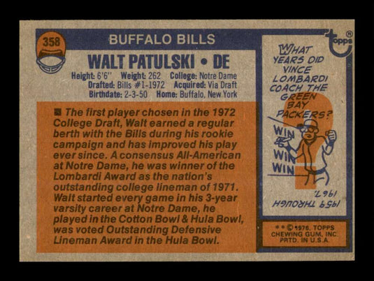 1976 Topps Walt Patulski 