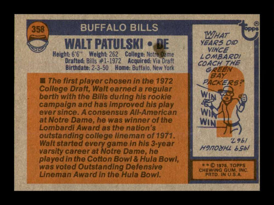 1976 Topps Walt Patulski 