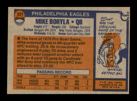 1976 Topps Mike Boryla