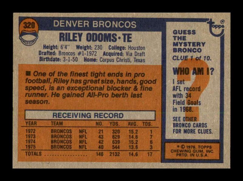 Load image into Gallery viewer, 1976 Topps Riley Odoms #320 Denver Broncos Image 2
