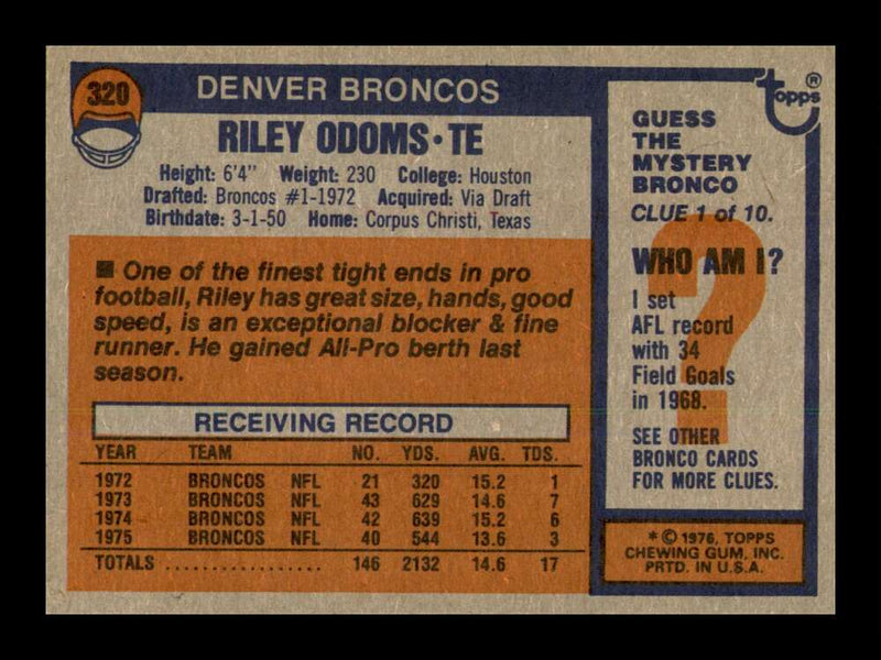 Load image into Gallery viewer, 1976 Topps Riley Odoms #320 Denver Broncos Image 2
