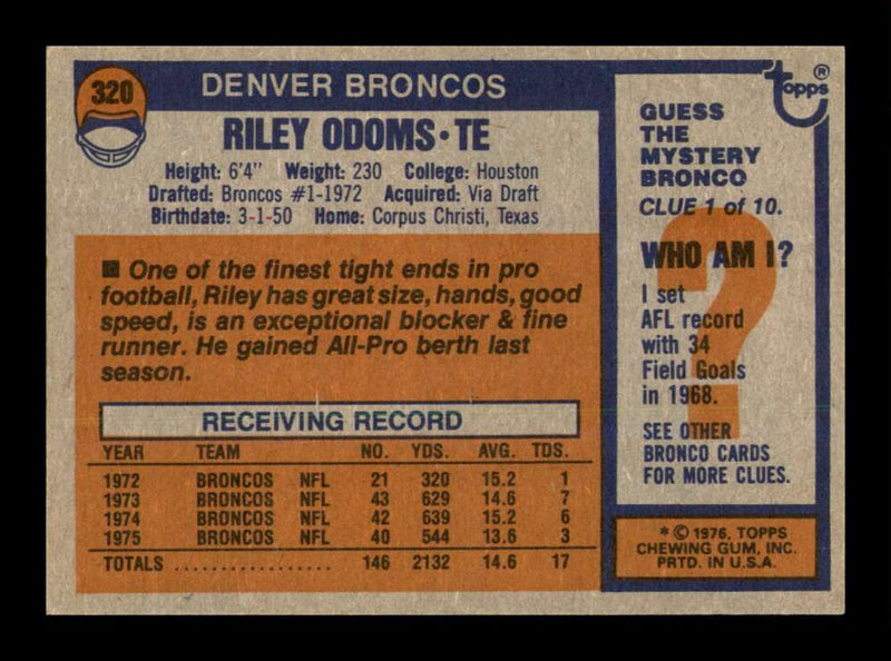 Load image into Gallery viewer, 1976 Topps Riley Odoms #320 Denver Broncos Image 2
