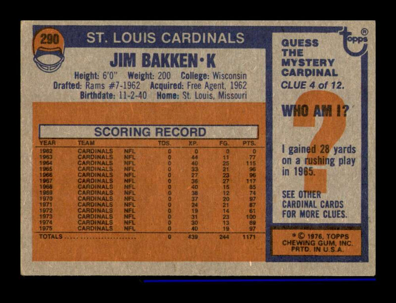 Load image into Gallery viewer, 1976 Topps Jim Bakken #290 St. Louis Cardinals Image 2
