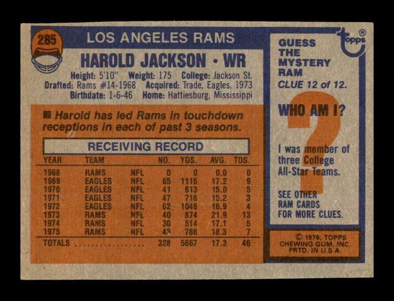 Load image into Gallery viewer, 1976 Topps Harold Jackson #285 Los Angeles Rams Image 2
