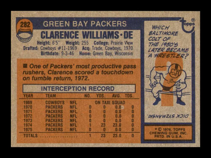 Load image into Gallery viewer, 1976 Topps Clarence Williams #282 Green Bay Packers Image 2
