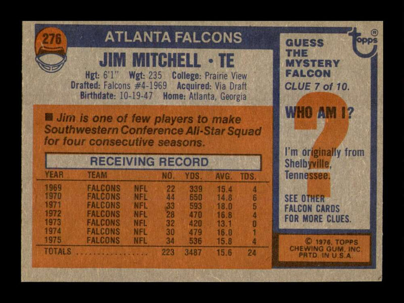 Load image into Gallery viewer, 1976 Topps Jim Mitchell #276 Atlanta Falcons Image 2
