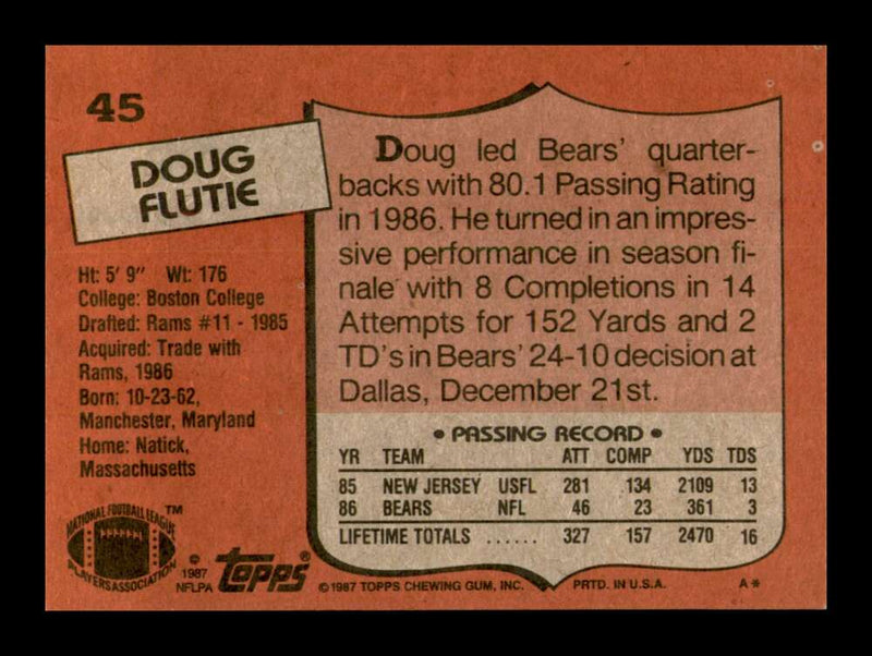 Load image into Gallery viewer, 1987 Topps Doug Flutie #45 Rookie RC Chicago Bears Image 2
