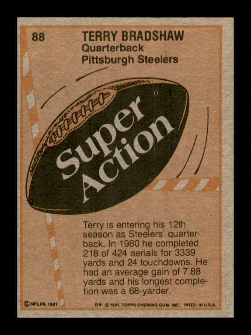 Load image into Gallery viewer, 1981 Topps Terry Bradshaw #88 Super Action Pittsburgh Steelers Image 2
