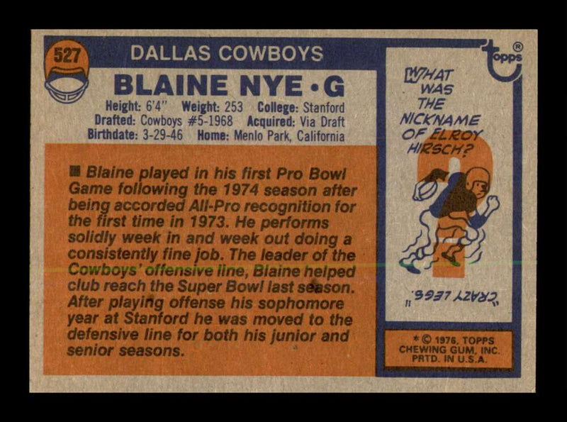 Load image into Gallery viewer, 1976 Topps Blaine Nye #527 Dallas Cowboys Image 2
