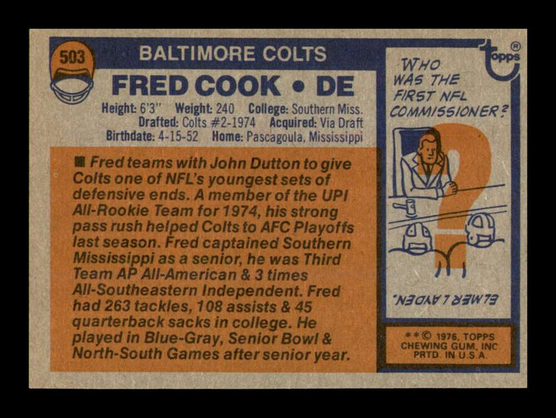 Load image into Gallery viewer, 1976 Topps Fred Cook #503 Rookie RC Baltimore Colts Image 2
