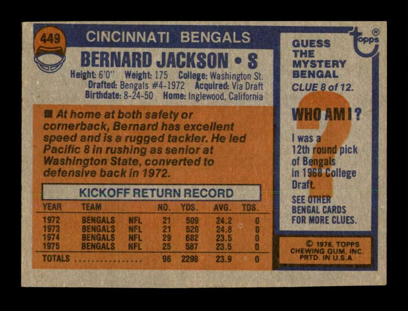 Load image into Gallery viewer, 1976 Topps Bernard Jackson #449 Rookie RC Cincinnati Bengals Image 2
