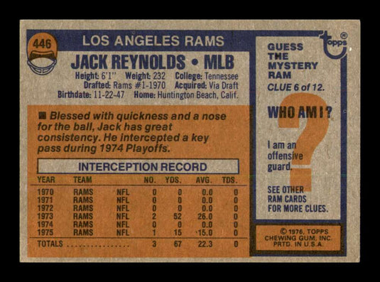 1976 Topps Jack Reynolds