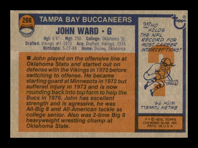 Load image into Gallery viewer, 1976 Topps John Ward #268 Rookie RC Tampa Bay Buccaneers Image 2
