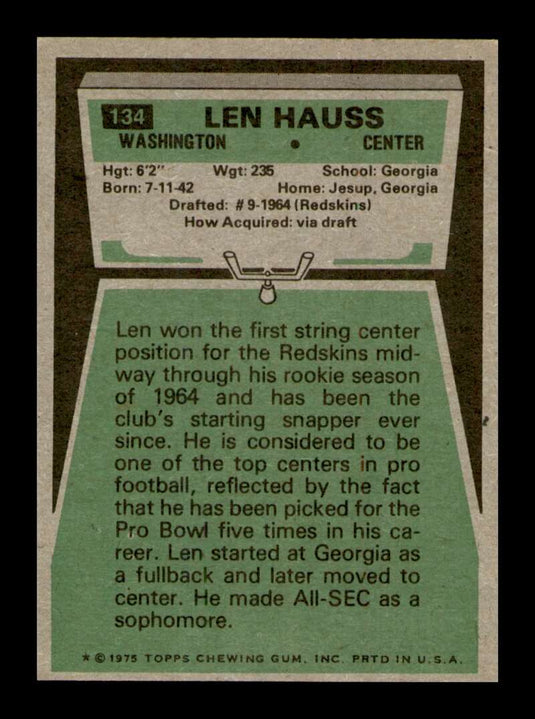 1975 Topps Len Hauss 