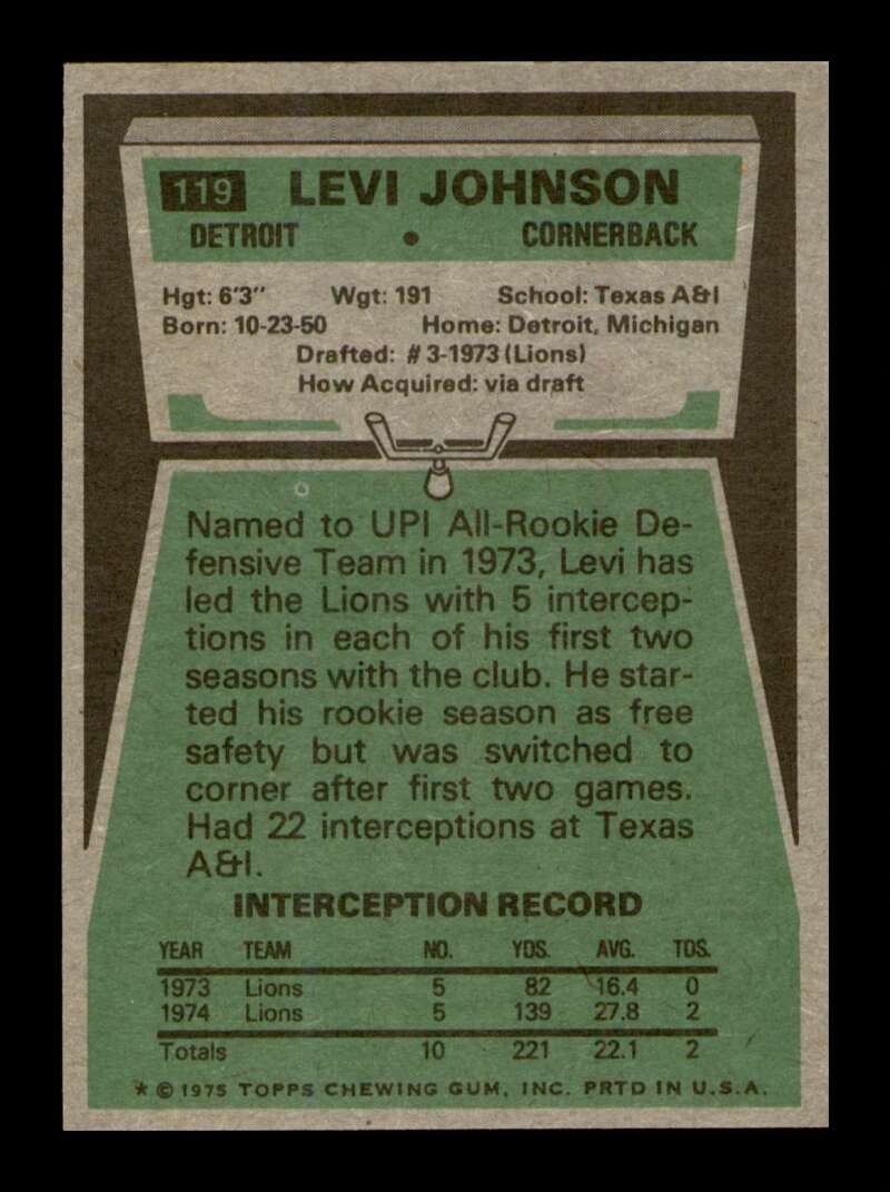 Load image into Gallery viewer, 1975 Topps Levi Johnson #119 Detroit Lions Image 2
