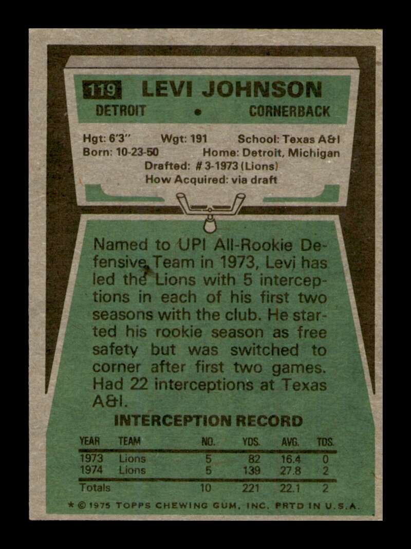 Load image into Gallery viewer, 1975 Topps Levi Johnson #119 Detroit Lions Image 2
