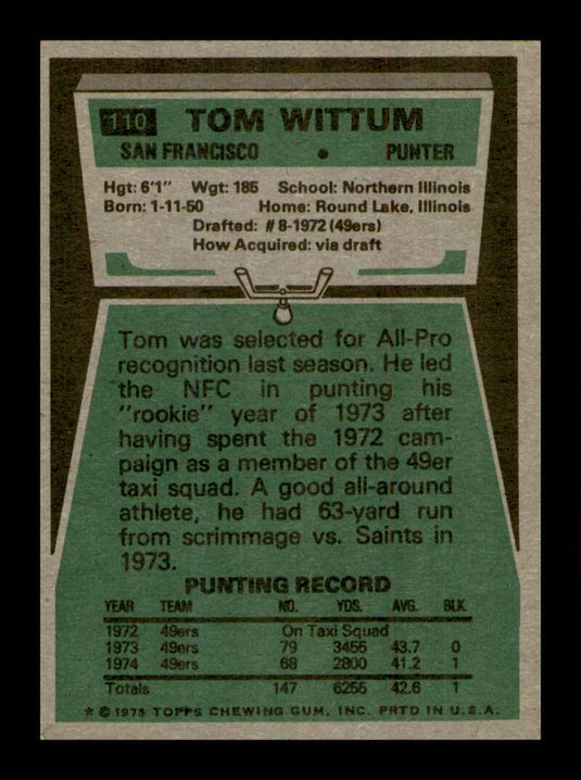 1975 Topps Tom Wittum