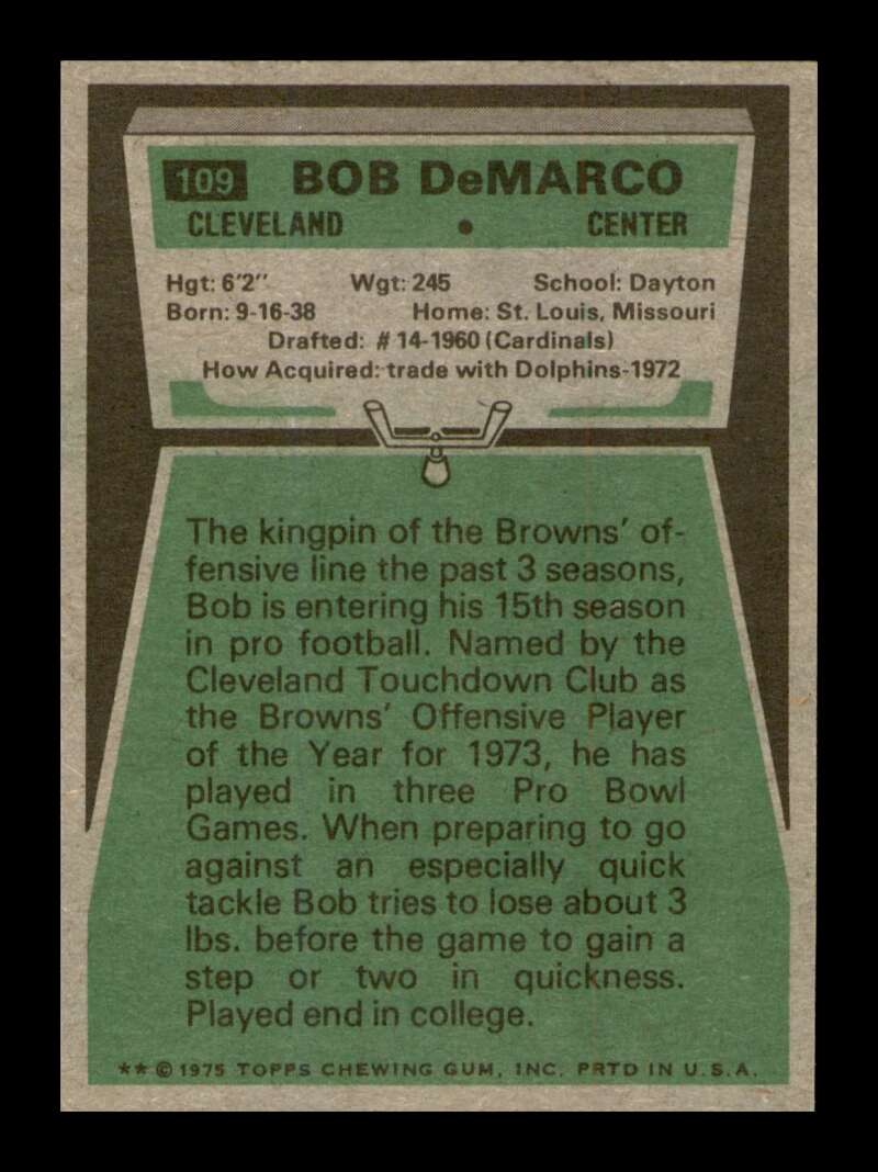 Load image into Gallery viewer, 1975 Topps Bob Demarco #109 Cleveland Browns Image 2
