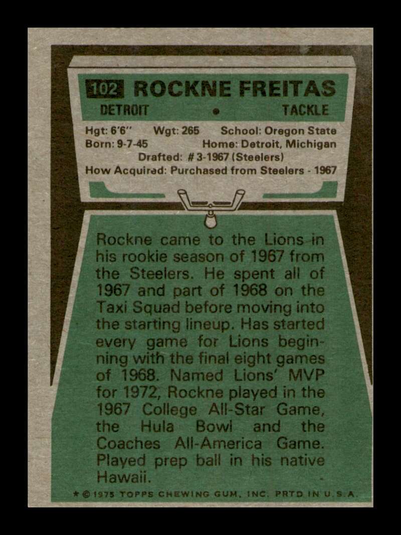 Load image into Gallery viewer, 1975 Topps Rockne Freitas #102 Detroit Lions Image 2
