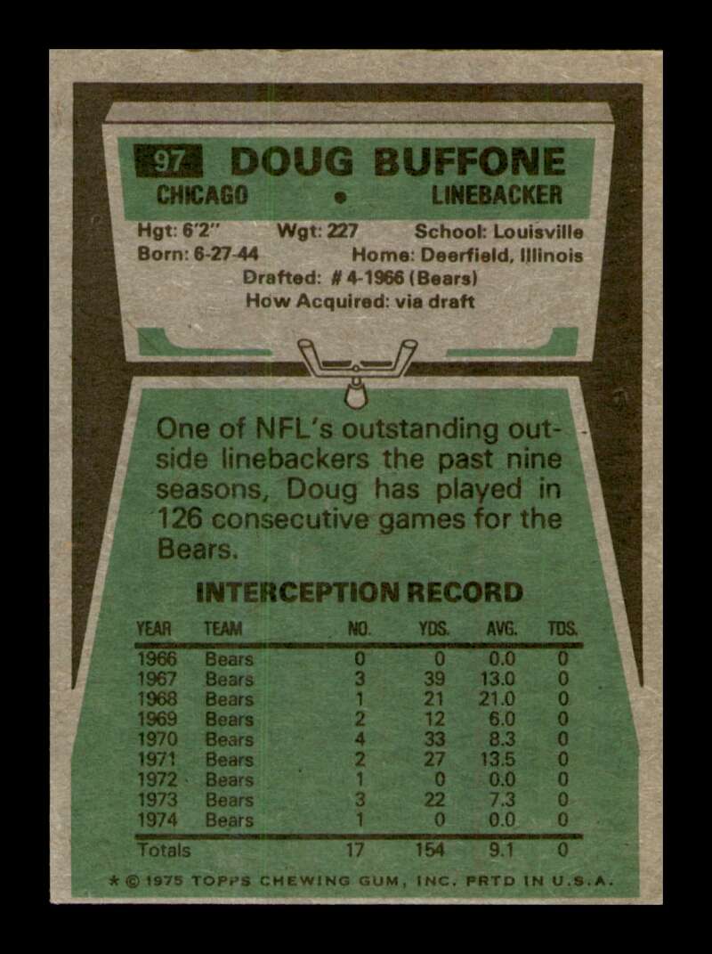 Load image into Gallery viewer, 1975 Topps Doug Buffone #97 Chicago Bears Image 2
