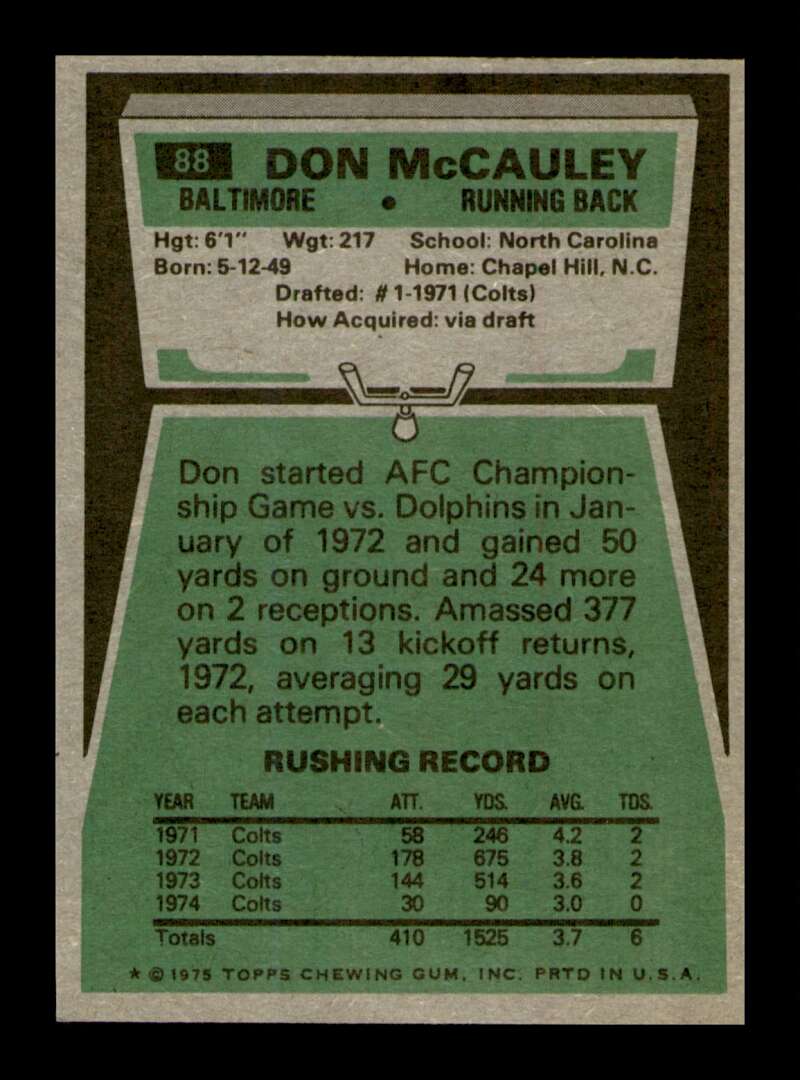 Load image into Gallery viewer, 1975 Topps Don McCauley #88 Baltimore Colts Image 2
