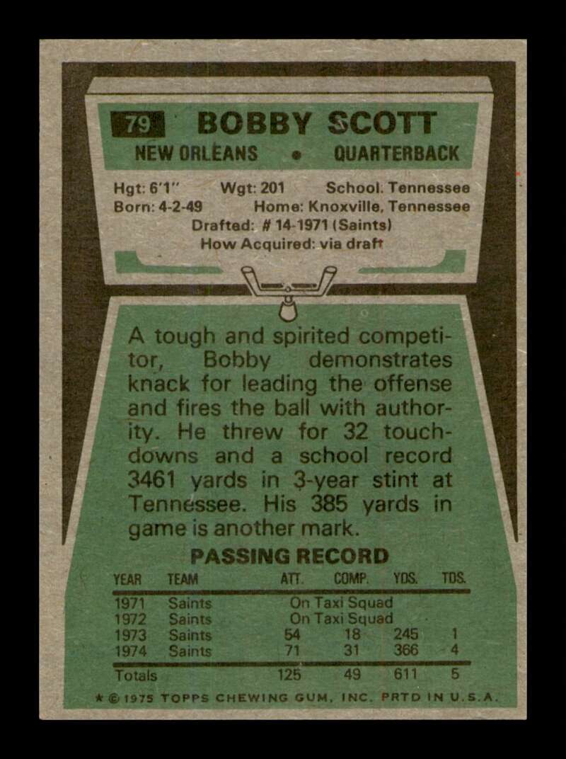 Load image into Gallery viewer, 1975 Topps Bobby Scott #79 Rookie RC New Orleans Saints Image 2
