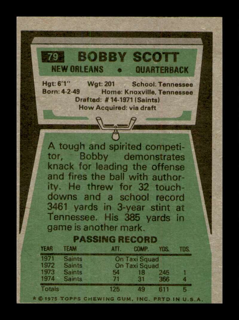 Load image into Gallery viewer, 1975 Topps Bobby Scott #79 Rookie RC New Orleans Saints Image 2
