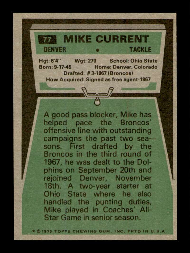 Load image into Gallery viewer, 1975 Topps Mike Current #77 Denver Broncos Image 2
