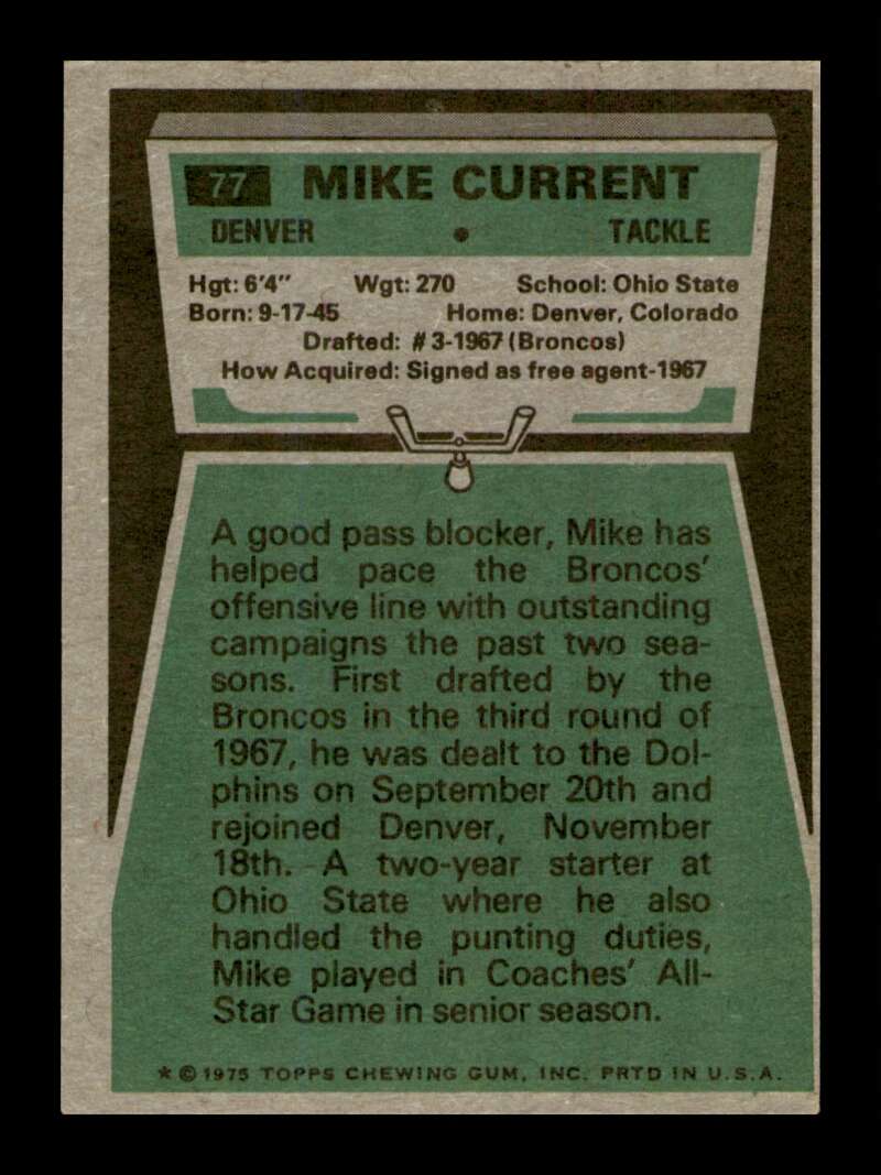 Load image into Gallery viewer, 1975 Topps Mike Current #77 Denver Broncos Image 2
