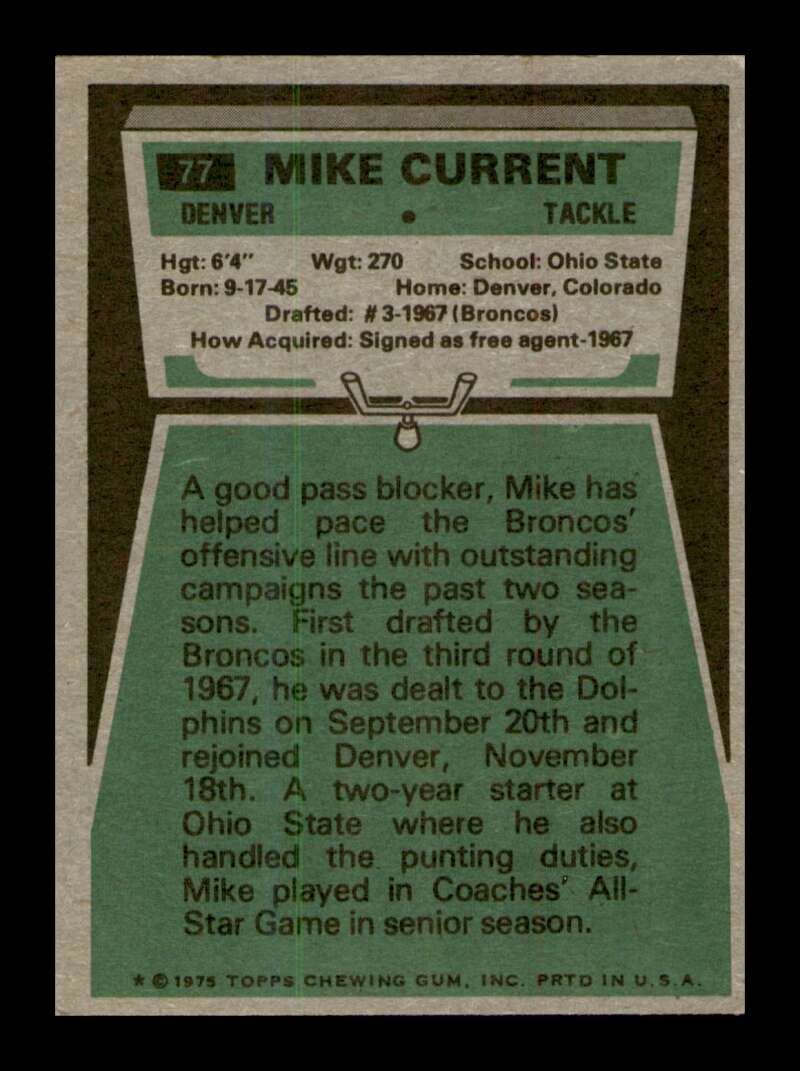 Load image into Gallery viewer, 1975 Topps Mike Current #77 Denver Broncos Image 2
