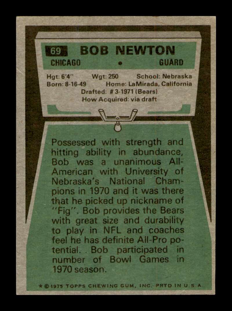 Load image into Gallery viewer, 1975 Topps Bob Newton #69 Chicago Bears Image 2
