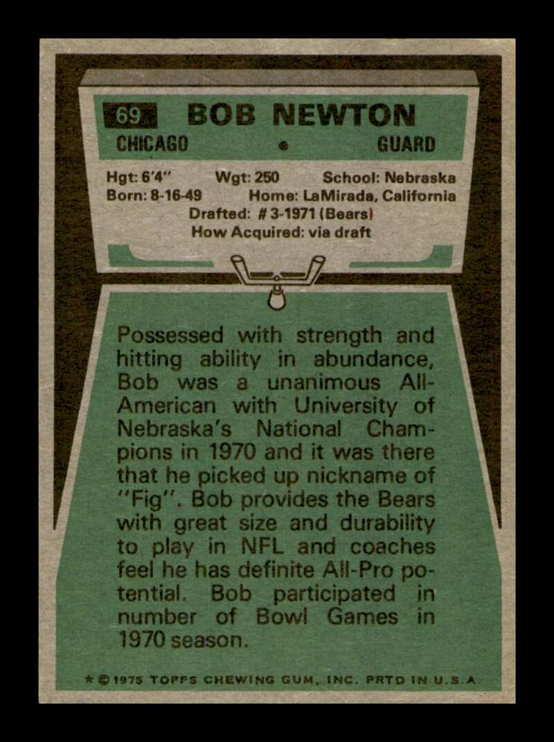 Load image into Gallery viewer, 1975 Topps Bob Newton #69 Chicago Bears Image 2
