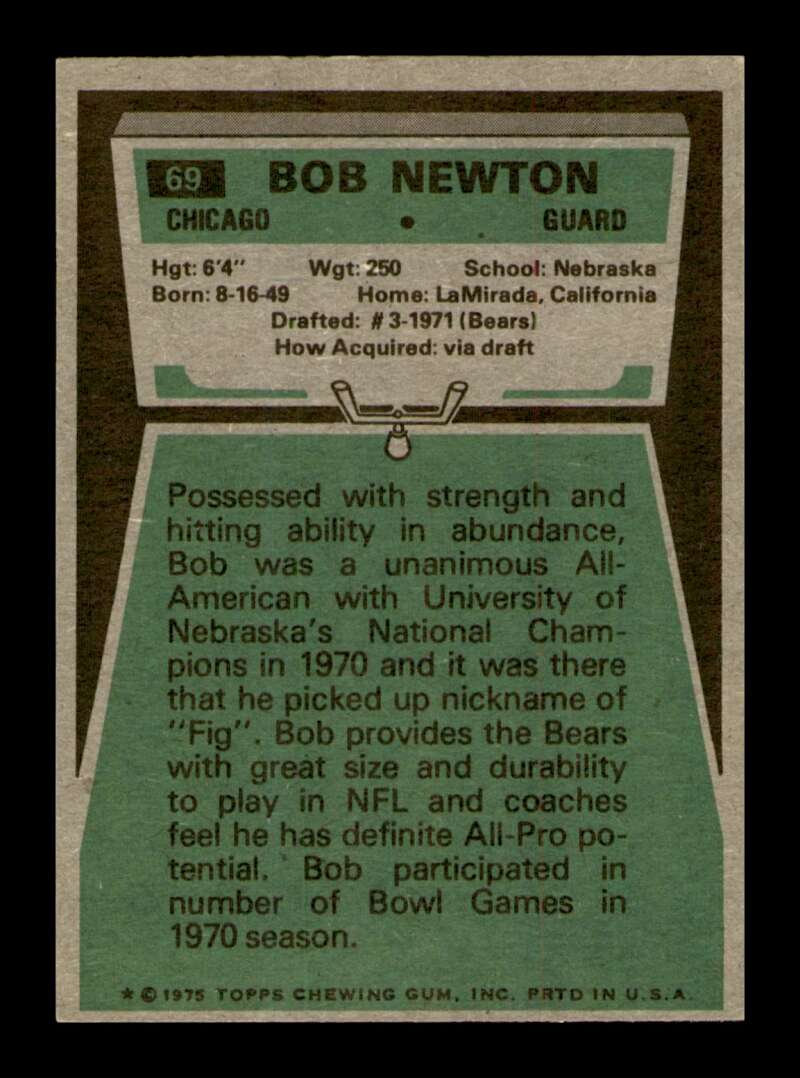 Load image into Gallery viewer, 1975 Topps Bob Newton #69 Chicago Bears Image 2
