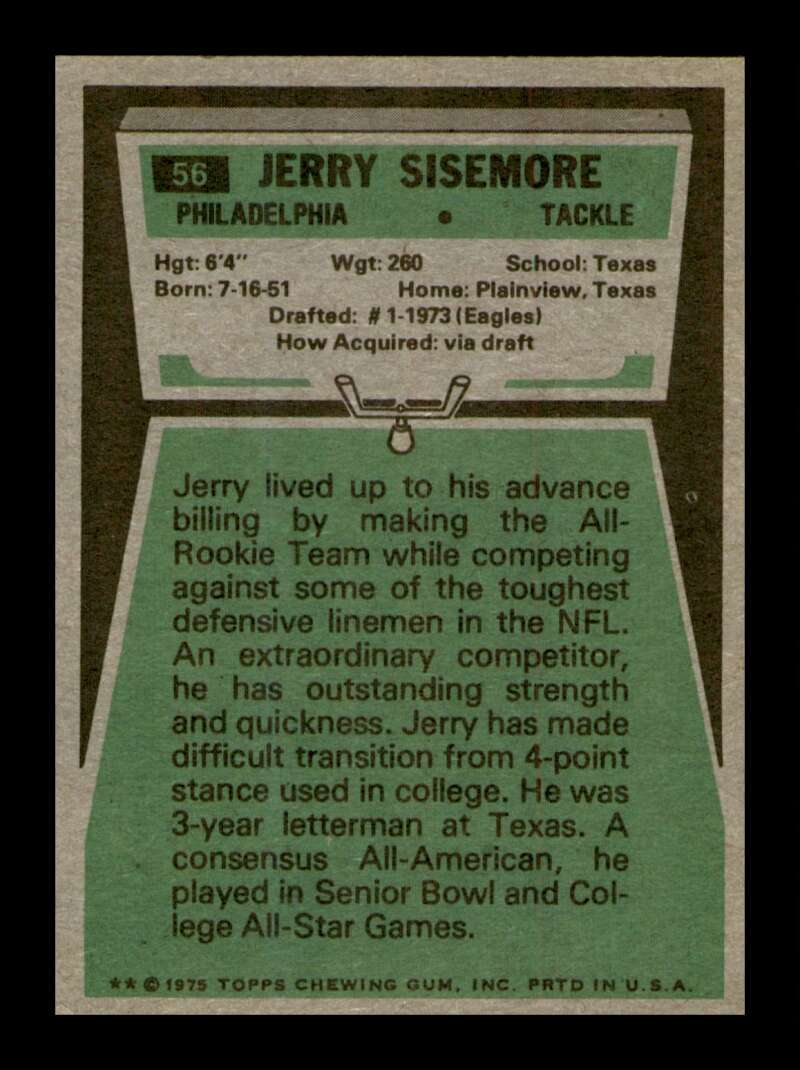 Load image into Gallery viewer, 1975 Topps Jerry Sisemore #56 Philadelphia Eagles Image 2
