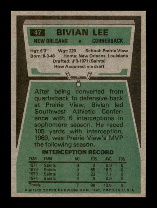 1975 Topps Bivian Lee