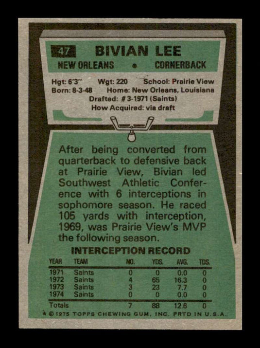 1975 Topps Bivian Lee