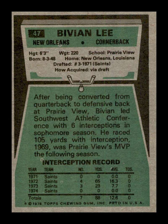 1975 Topps Bivian Lee 