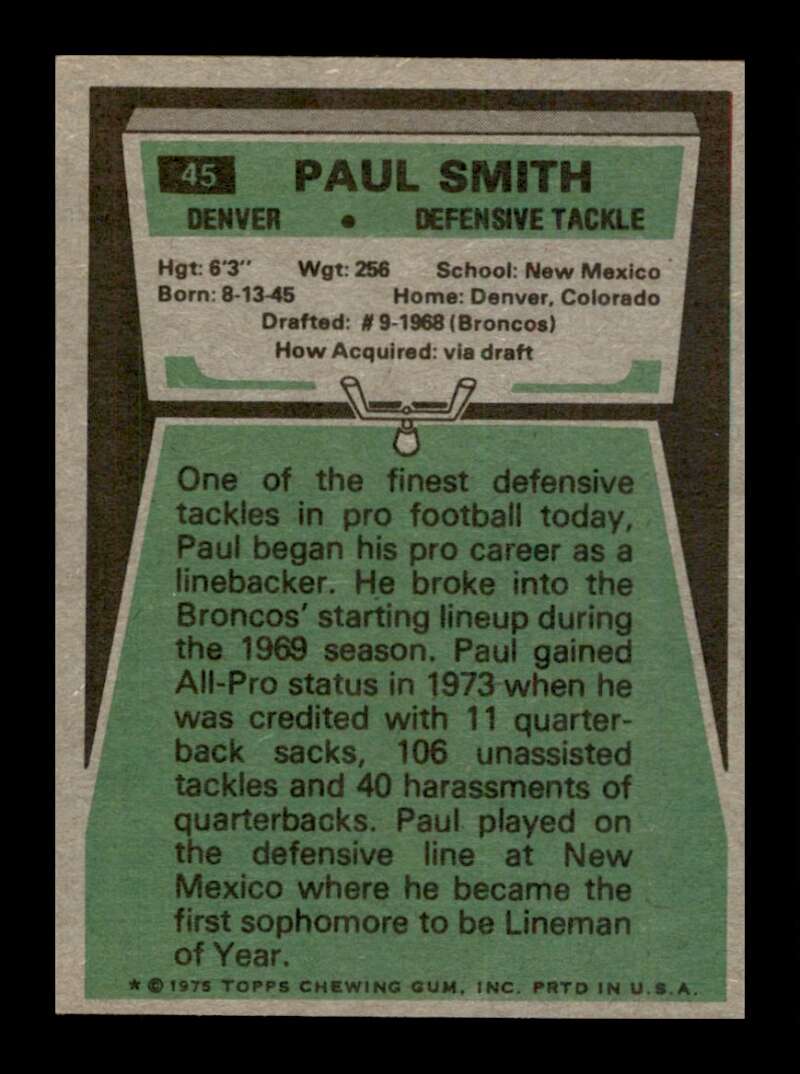 Load image into Gallery viewer, 1975 Topps Paul Smith #45 Denver Broncos Image 2
