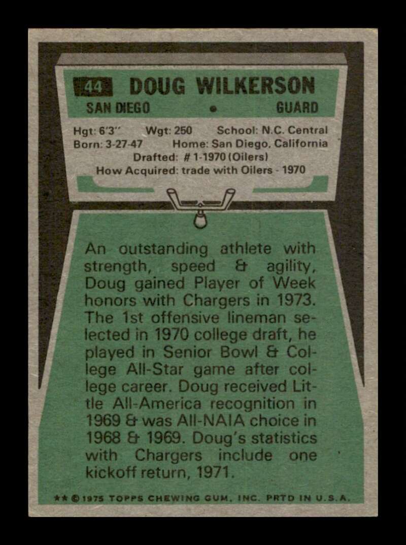 Load image into Gallery viewer, 1975 Topps Doug Wilkerson #44 Rookie RC San Diego Chargers Image 2
