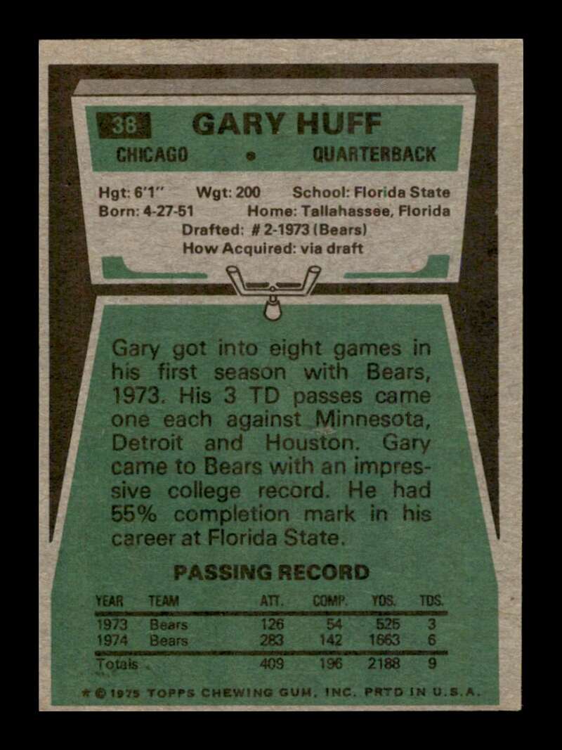 Load image into Gallery viewer, 1975 Topps Gary Huff #38 Chicago Bears Image 2
