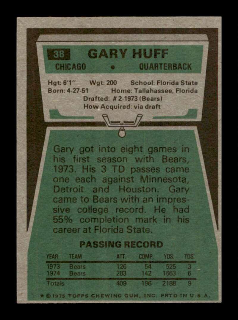 Load image into Gallery viewer, 1975 Topps Gary Huff #38 Chicago Bears Image 2
