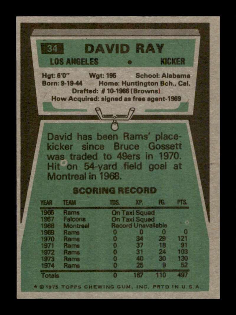 Load image into Gallery viewer, 1975 Topps David Ray #34 Los Angeles Rams Image 2
