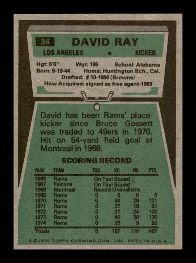 Load image into Gallery viewer, 1975 Topps David Ray #34 Los Angeles Rams Image 2
