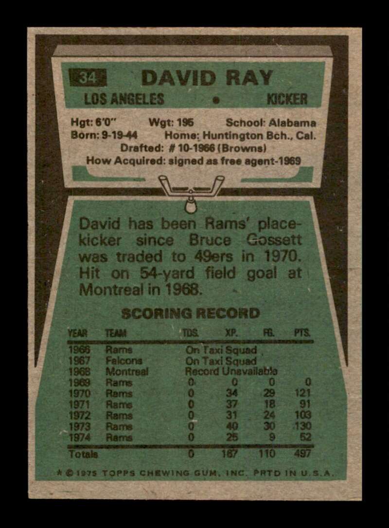 Load image into Gallery viewer, 1975 Topps David Ray #34 Los Angeles Rams Image 2
