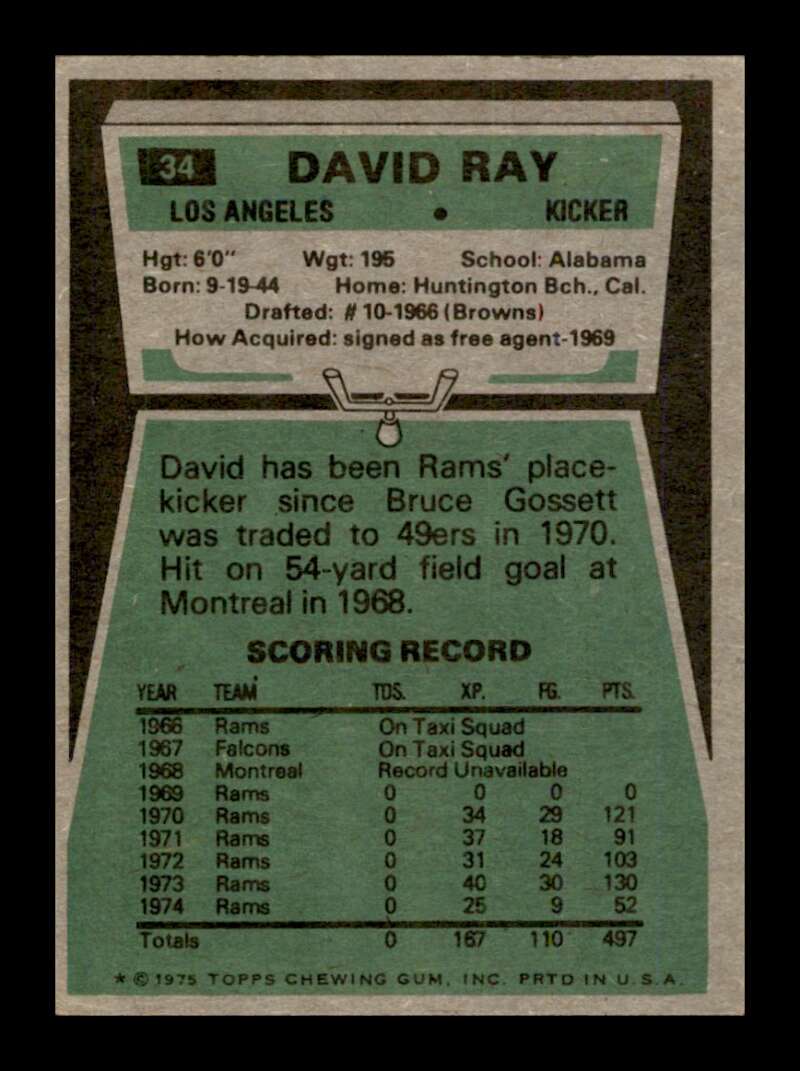 Load image into Gallery viewer, 1975 Topps David Ray #34 Los Angeles Rams Image 2
