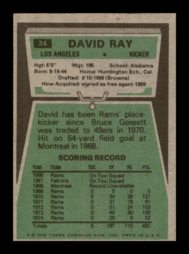 Load image into Gallery viewer, 1975 Topps David Ray #34 Los Angeles Rams Image 2
