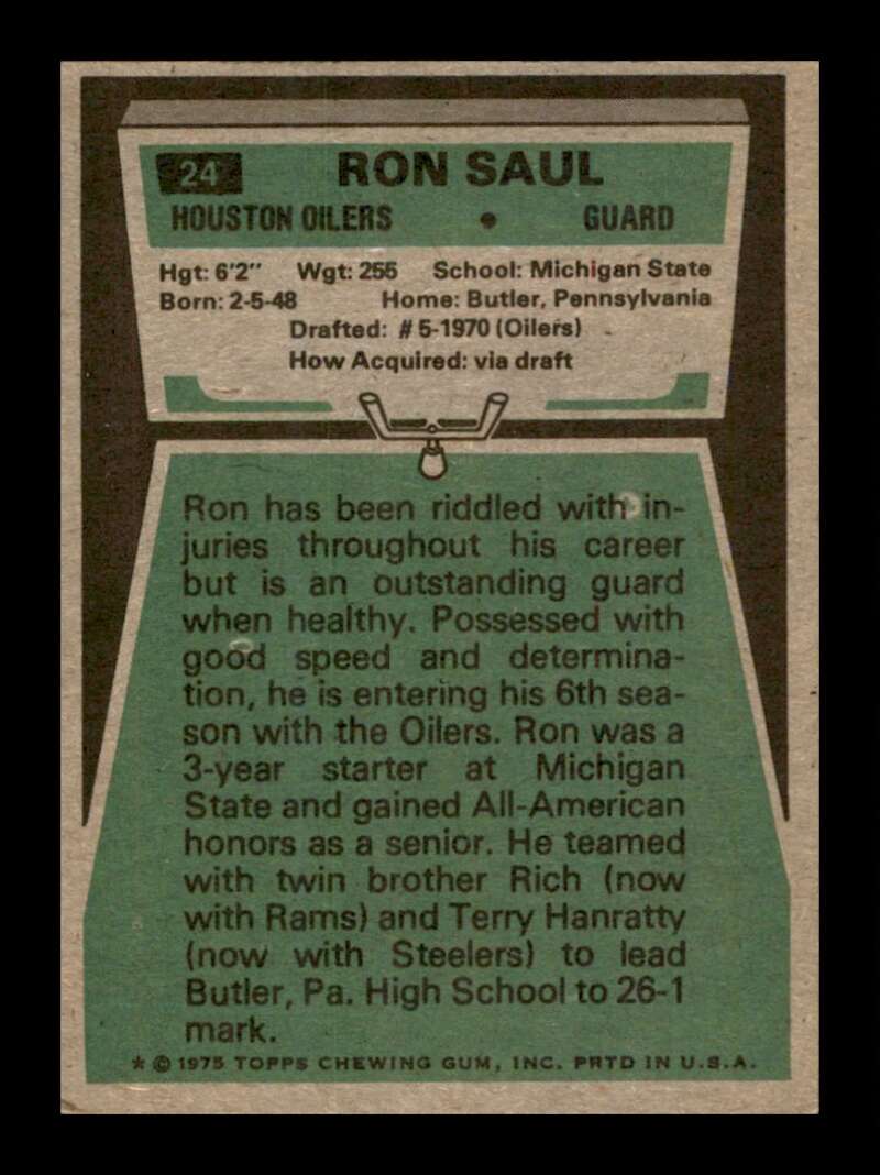 Load image into Gallery viewer, 1975 Topps Ron Saul #24 Houston Oilers Image 2
