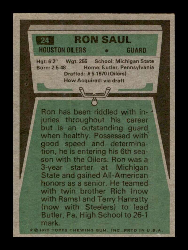 Load image into Gallery viewer, 1975 Topps Ron Saul #24 Houston Oilers Image 2
