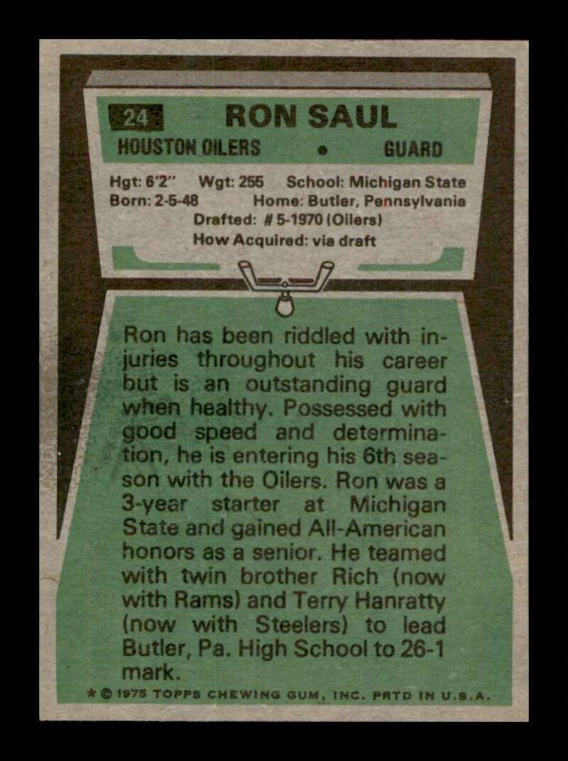 Load image into Gallery viewer, 1975 Topps Ron Saul #24 Houston Oilers Image 2
